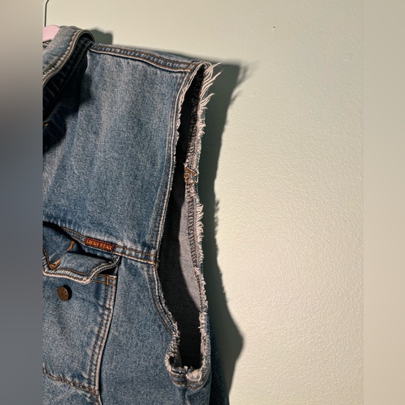 Lucky Star Vintage Denim Jean Vest with Frayed Hems Size L Large - Picture 7 of 14